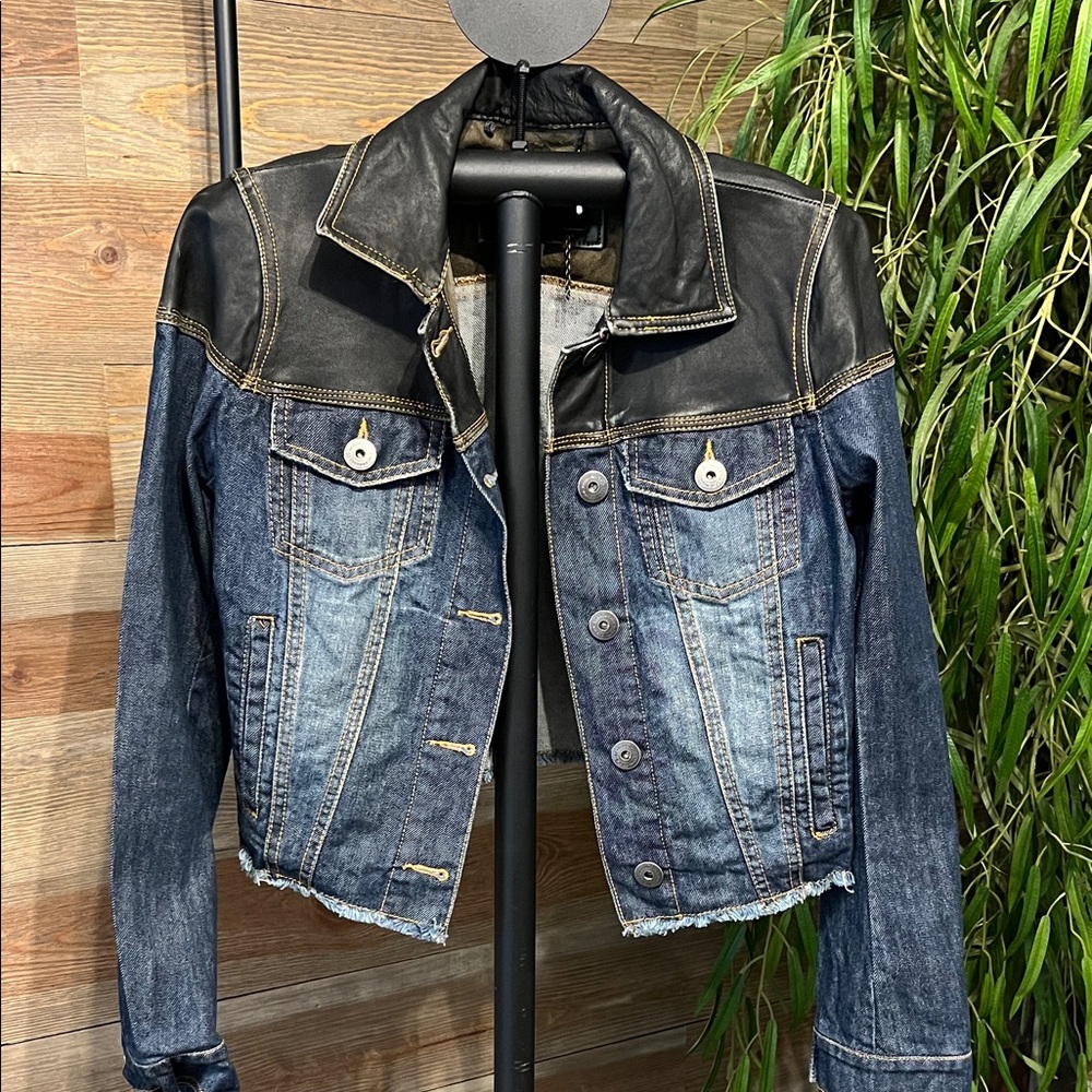 BCBGMaxAzria Two-Tone Denim and Black Jacket